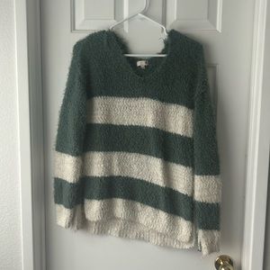 Green and White Striped Sweater
